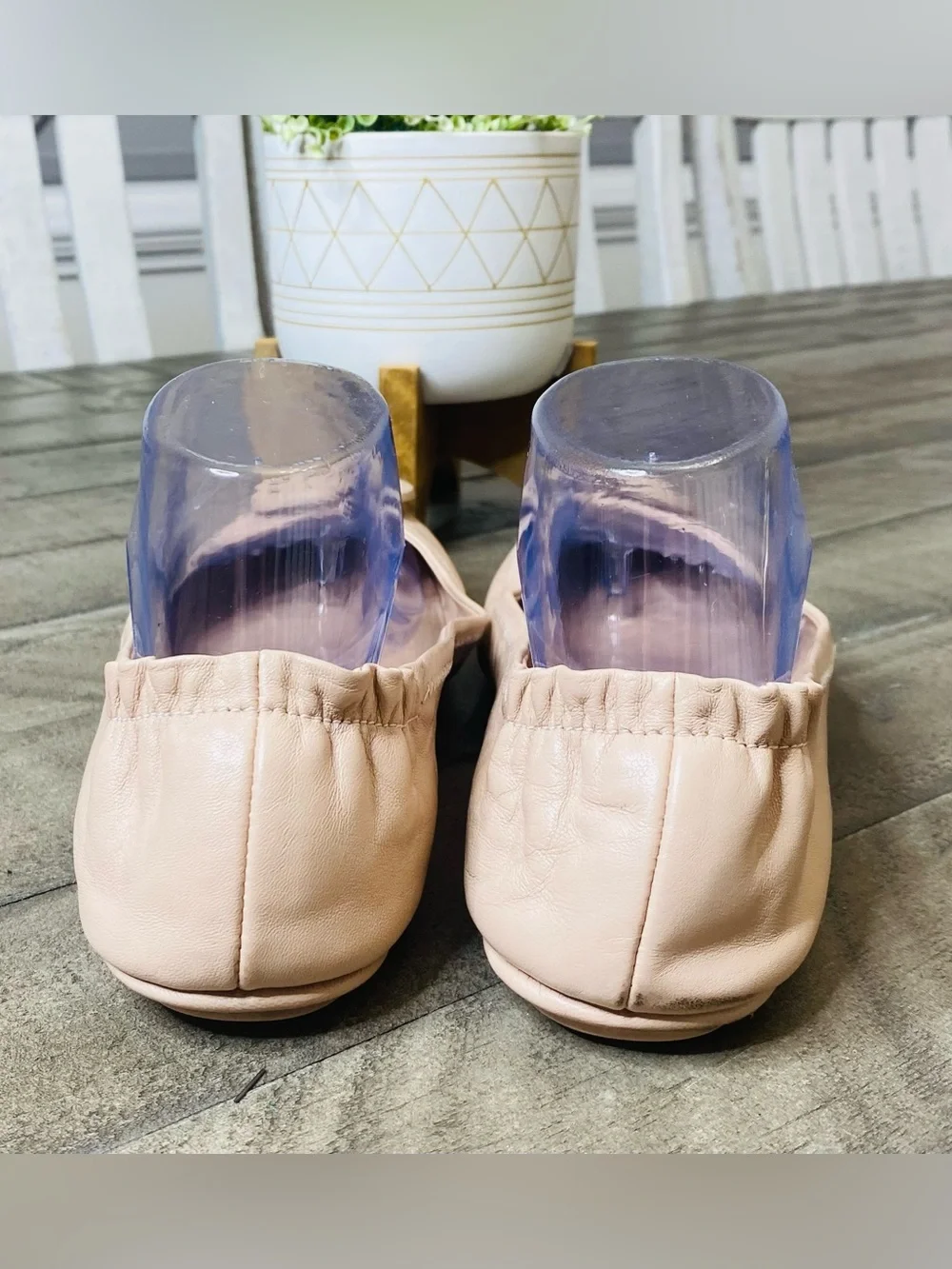 Tory Burch Minnie Travel Ballet Flats Pink Nude Leather Women’s Size 9M